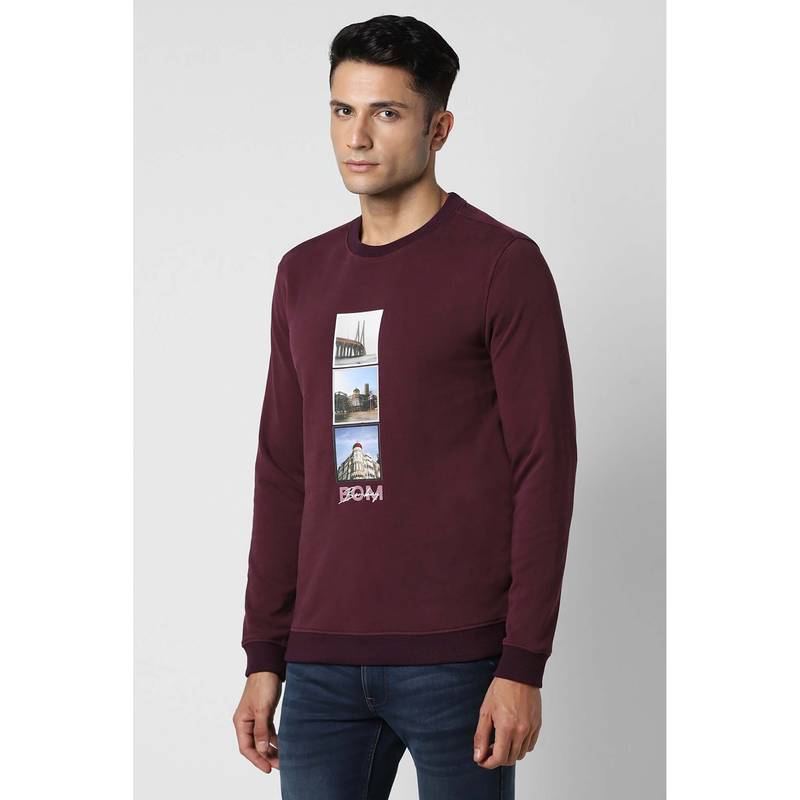 Van Heusen Men Purple Graphic Print Crew Neck Sweatshirt (S)