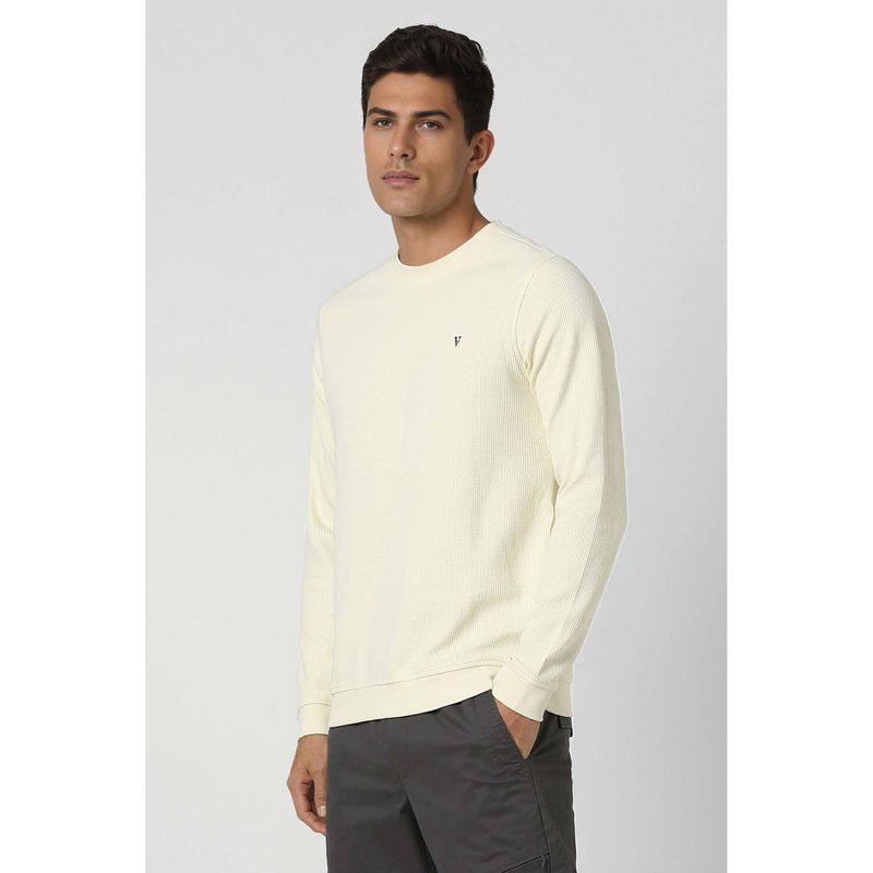 Van Heusen Men Cream Textured Crew Neck Sweatshirt (S)
