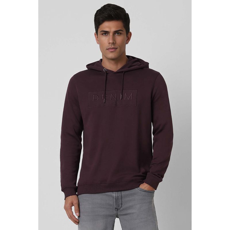 Van Heusen Men Brown Embroidered Hooded Neck Hoodie (S)