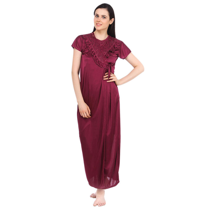 Fasense Women Satin Night Wear Sleepwear Solid Robe SR031 - Pink (M)