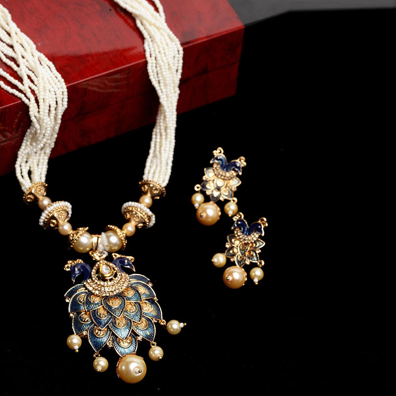Panash Women Gold Plated Blue Handcrafted Jewellery Set Buy Panash