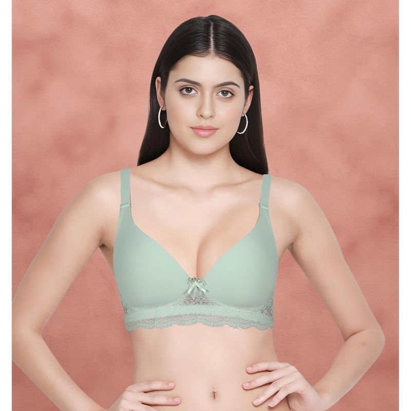Shyaway Taabu By Shyaway Bay Green Padded Wirefree Bottom Lace Plunge Bra (32D)