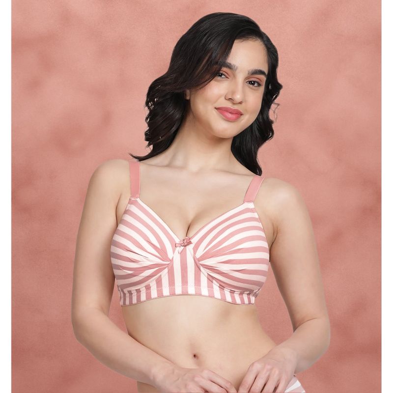 Shyaway Taabu By Shyaway Ballet Pink Padded Wirefree Striped Cotton Bra (32C)