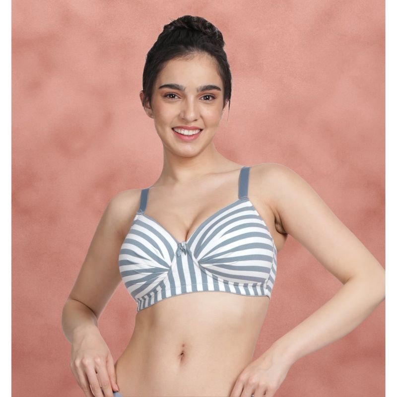 Shyaway Taabu By Shyaway Windsurfer Blue Padded Wirefree Striped Cotton Bra (36B)