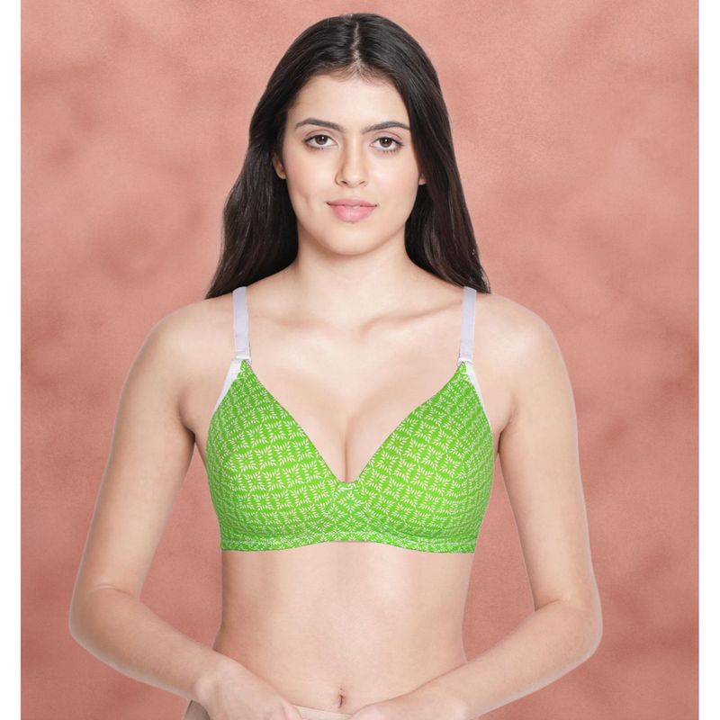 Shyaway Susie BY Shyaway Harlequin Green Printed Cotton Padded Everyday Bra (36B)