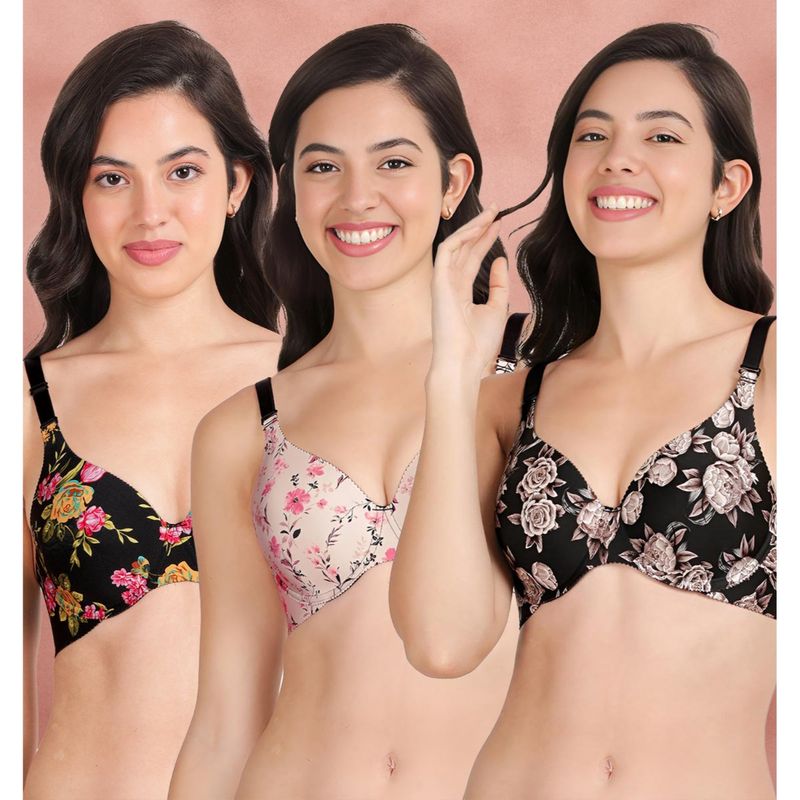 Shyaway Broad Winged Seamless Multiway Wired T-Shirt Bras (Pack of 3) (32B)