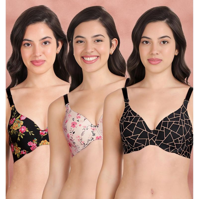 Shyaway Broad Winged Seamless Multiway Wired T-Shirt Bras (Pack of 3) (32B)