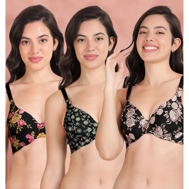 Shyaway Broad Winged Seamless Multiway Wired T-Shirt Bras (Pack of 3) (32B)