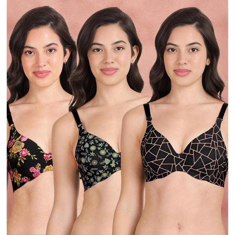 Shyaway Broad Winged Seamless Multiway Wired T-Shirt Bras (Pack of 3) (32B)