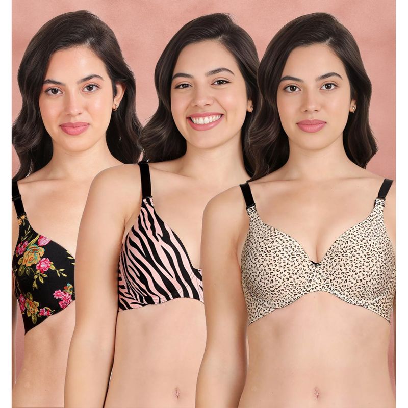 Shyaway Broad Winged Seamless Multiway Wired T-Shirt Bras (Pack of 3) (32B)