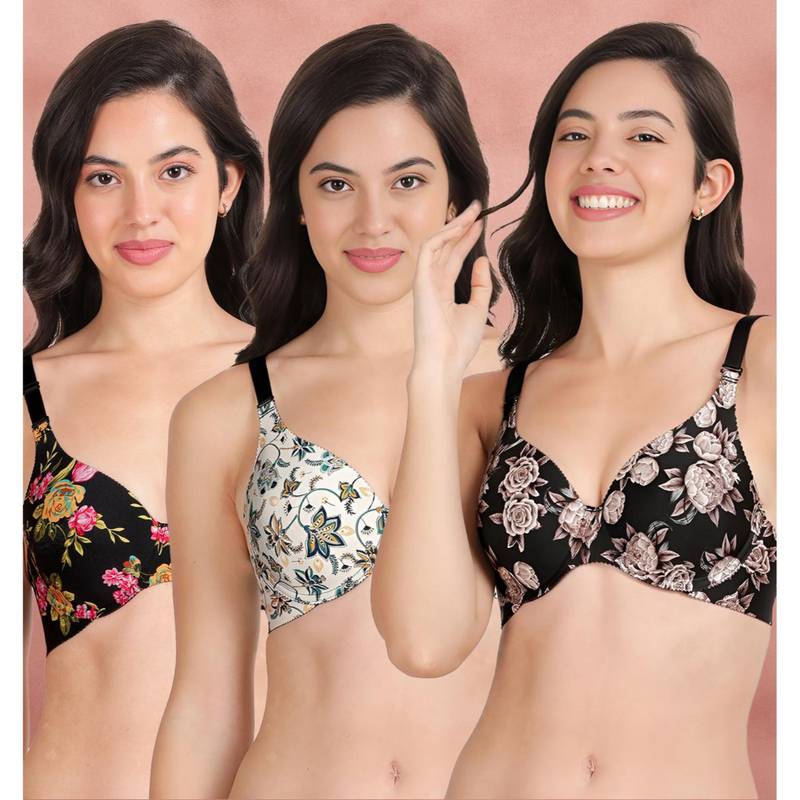 Shyaway Broad Winged Seamless Multiway Wired T-Shirt Bras (Pack of 3) (32B)