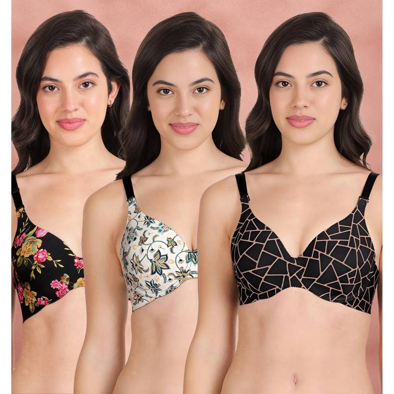 Shyaway Broad Winged Seamless Multiway Wired T-Shirt Bras (Pack of 3) (32B)