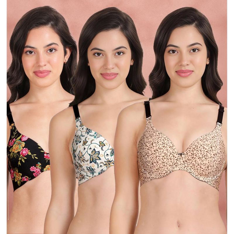 Shyaway Broad Winged Seamless Multiway Wired T-Shirt Bras (Pack of 3) (32B)