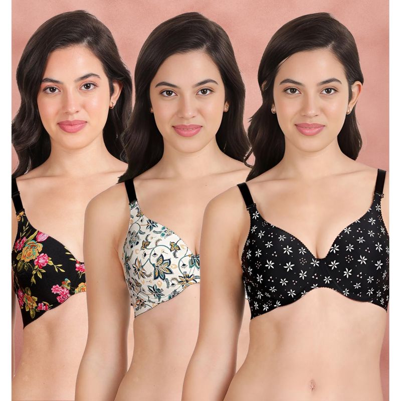 Shyaway Broad Winged Seamless Multiway Wired T-Shirt Bras (Pack of 3) (32B)