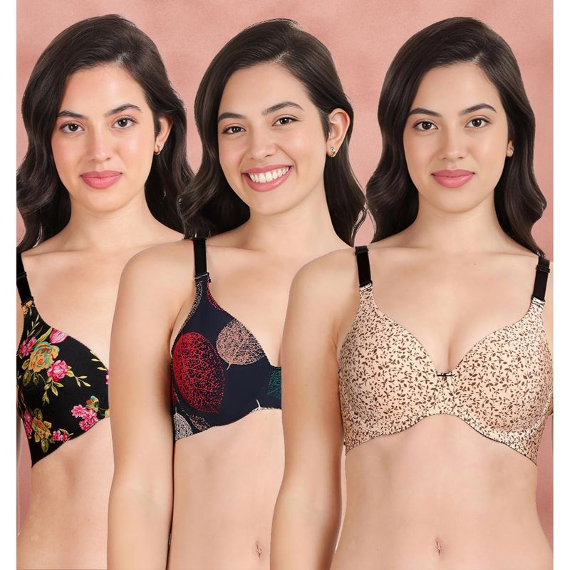 Shyaway Broad Winged Seamless Multiway Wired T-Shirt Bras (Pack of 3) (32B)