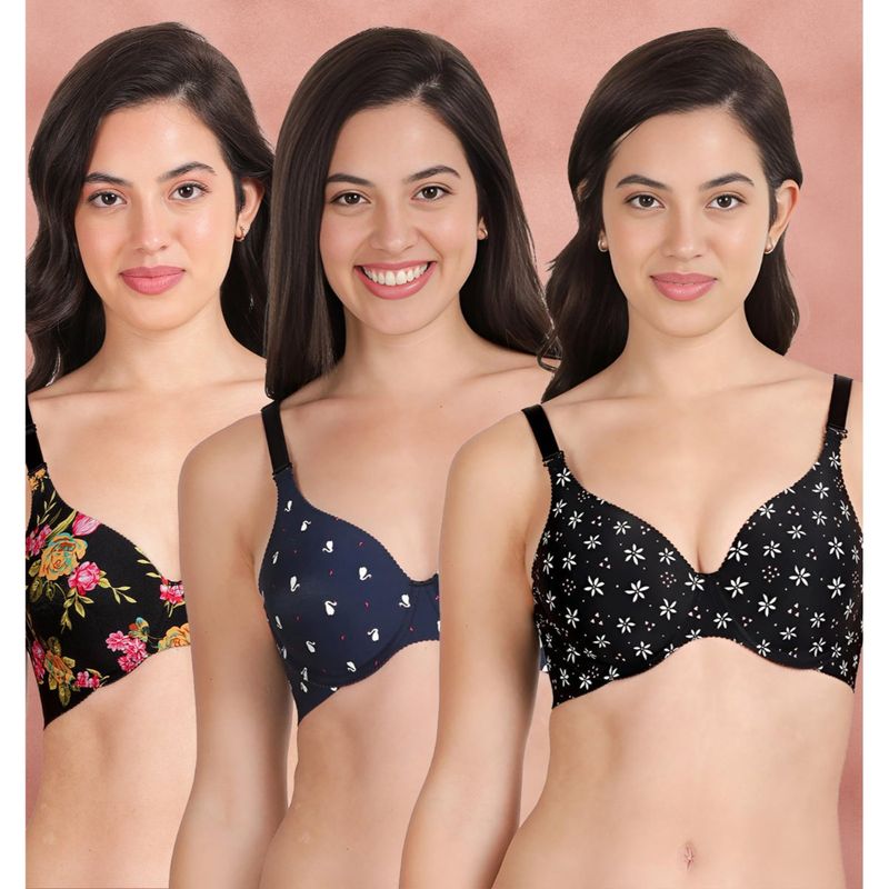 Shyaway Broad Winged Seamless Multiway Wired T-Shirt Bras (Pack of 3) (32B)