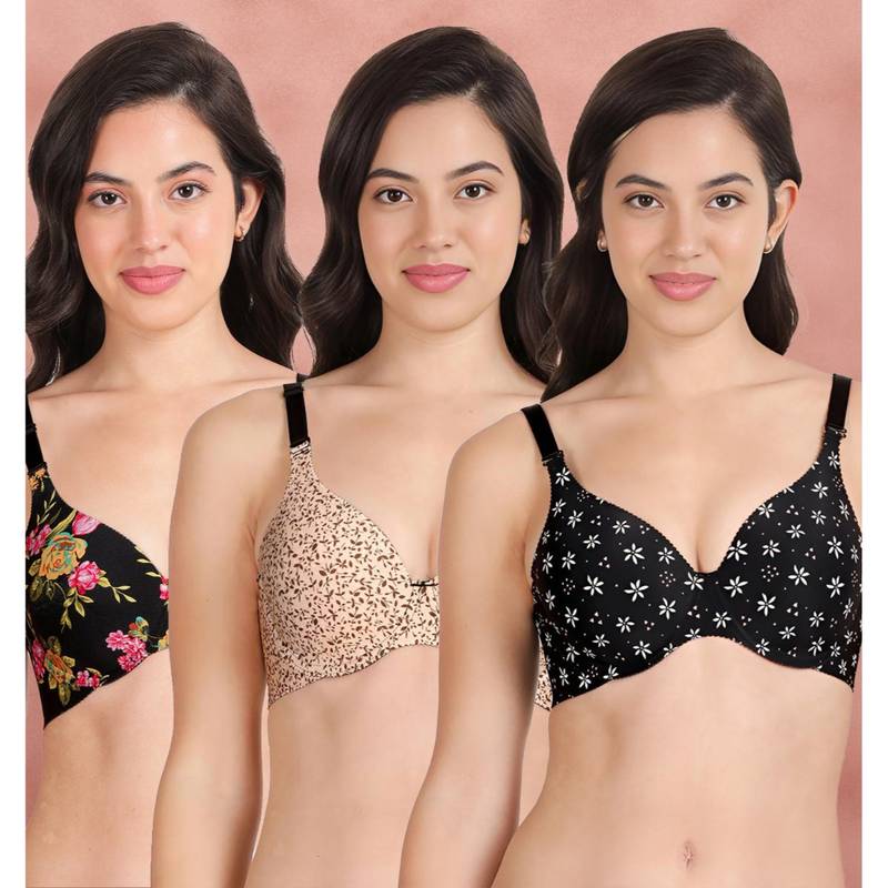 Shyaway Broad Winged Seamless Multiway Wired T-Shirt Bras (Pack of 3) (32B)