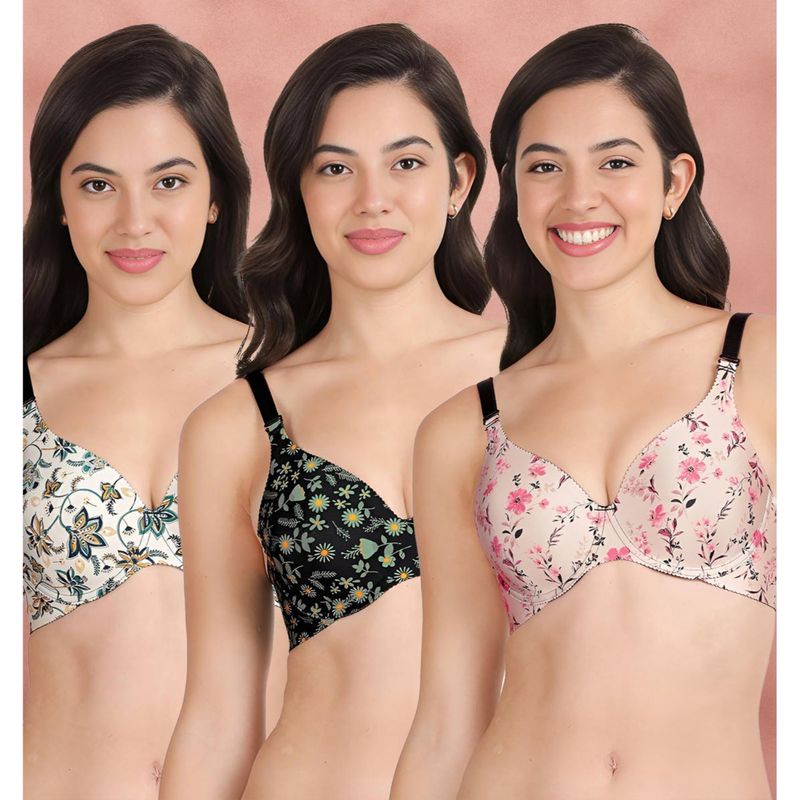 Shyaway Broad Winged Seamless Multiway Wired T-Shirt Bras (Pack of 3) (32B)