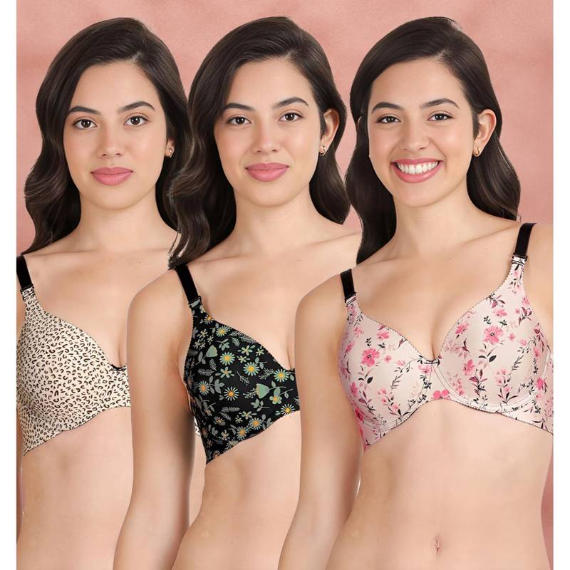 Shyaway Broad Winged Seamless Multiway Wired T-Shirt Bras (Pack of 3) (32B)