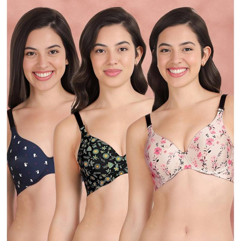 Shyaway Broad Winged Seamless Multiway Wired T-Shirt Bras (Pack of 3) (32B)