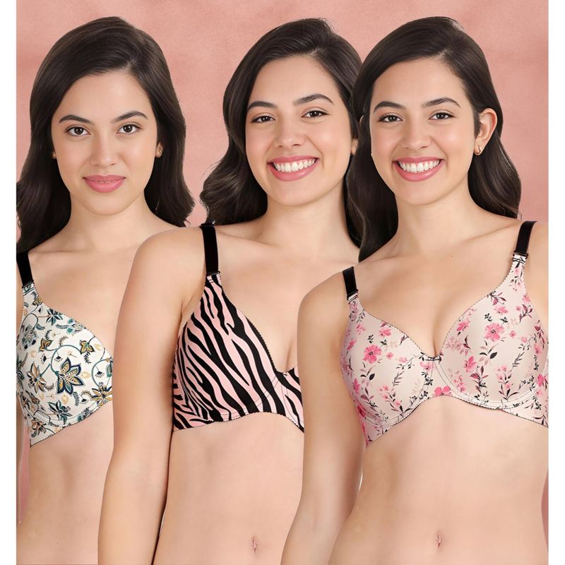 Shyaway Broad Winged Seamless Multiway Wired T-Shirt Bras (Pack of 3) (32B)