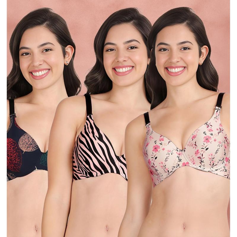 Shyaway Broad Winged Seamless Multiway Wired T-Shirt Bras (Pack of 3) (32B)