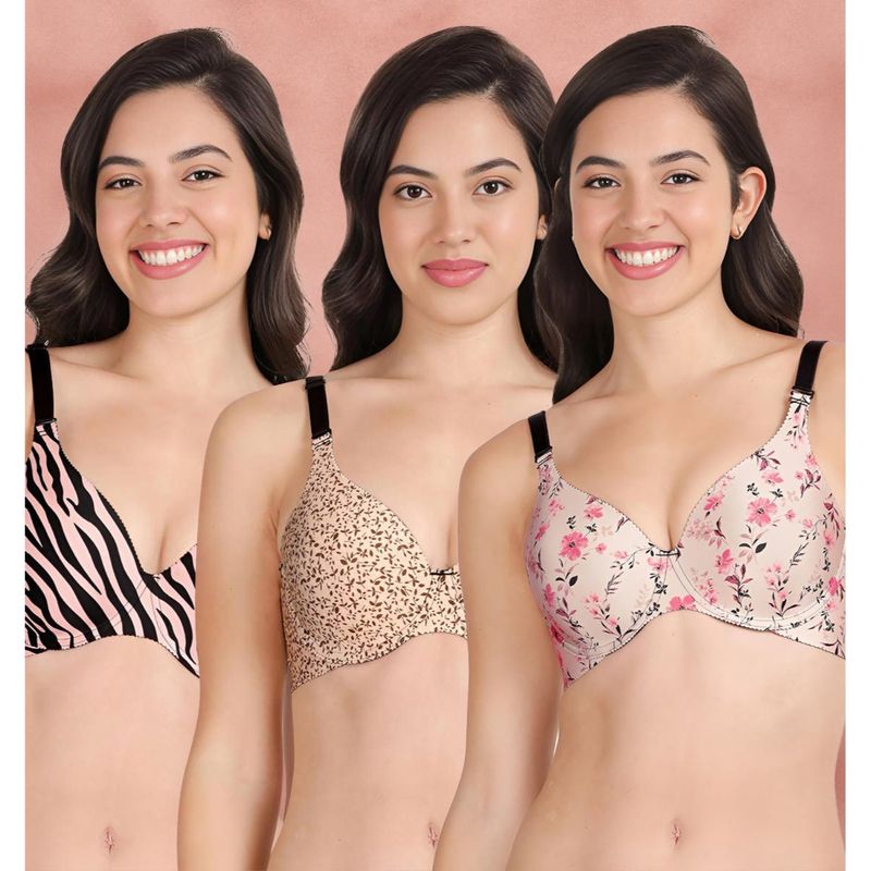 Shyaway Broad Winged Seamless Multiway Wired T-Shirt Bras (Pack of 3) (32B)