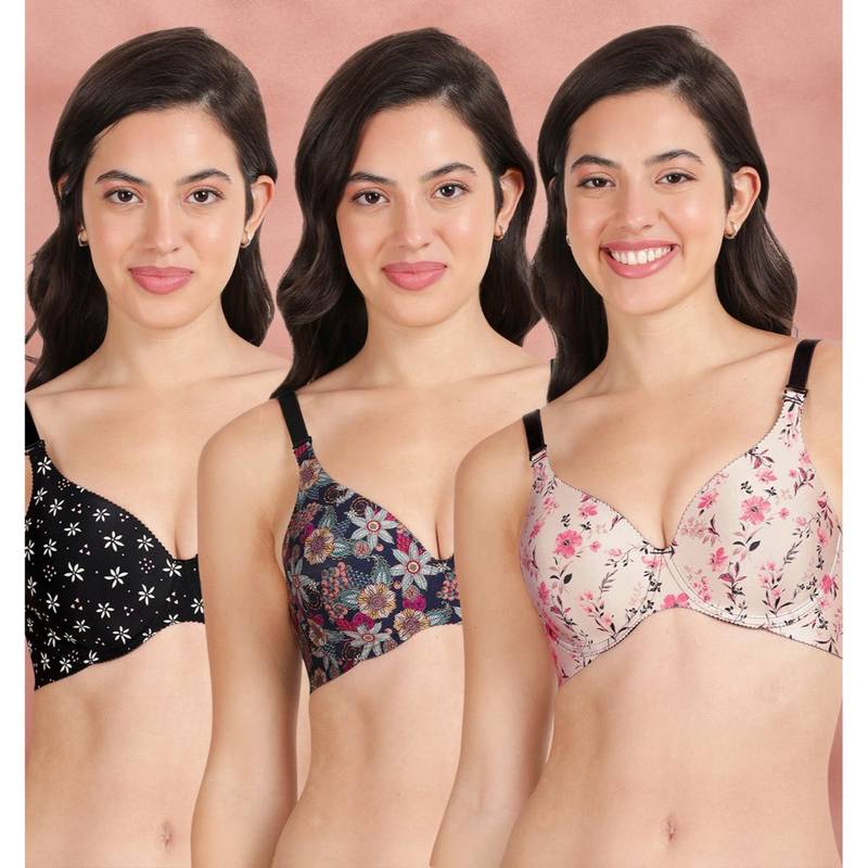 Shyaway Broad Winged Seamless Multiway Wired T-Shirt Bras (Pack of 3) (32B)