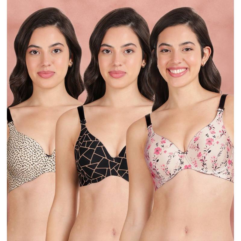 Shyaway Broad Winged Seamless Multiway Wired T-Shirt Bras (Pack of 3) (32B)