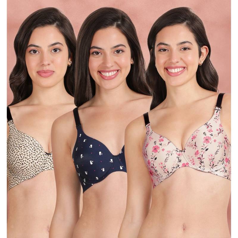 Shyaway Broad Winged Seamless Multiway Wired T-Shirt Bras (Pack of 3) (32B)