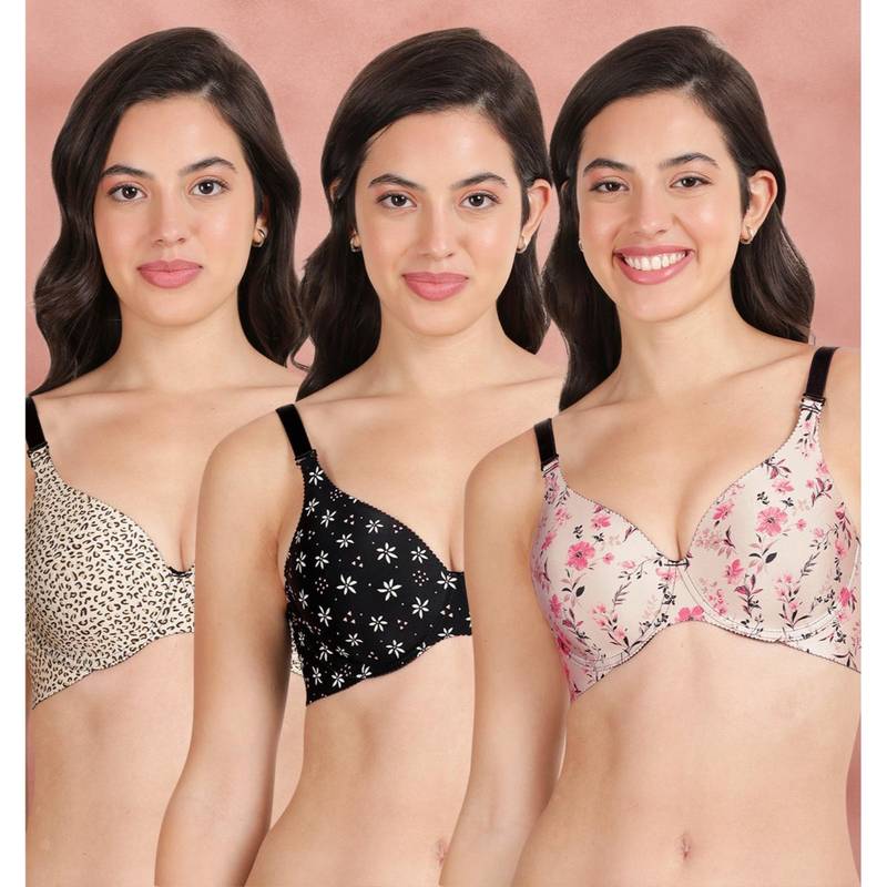 Shyaway Broad Winged Seamless Multiway Wired T-Shirt Bras (Pack of 3) (32B)