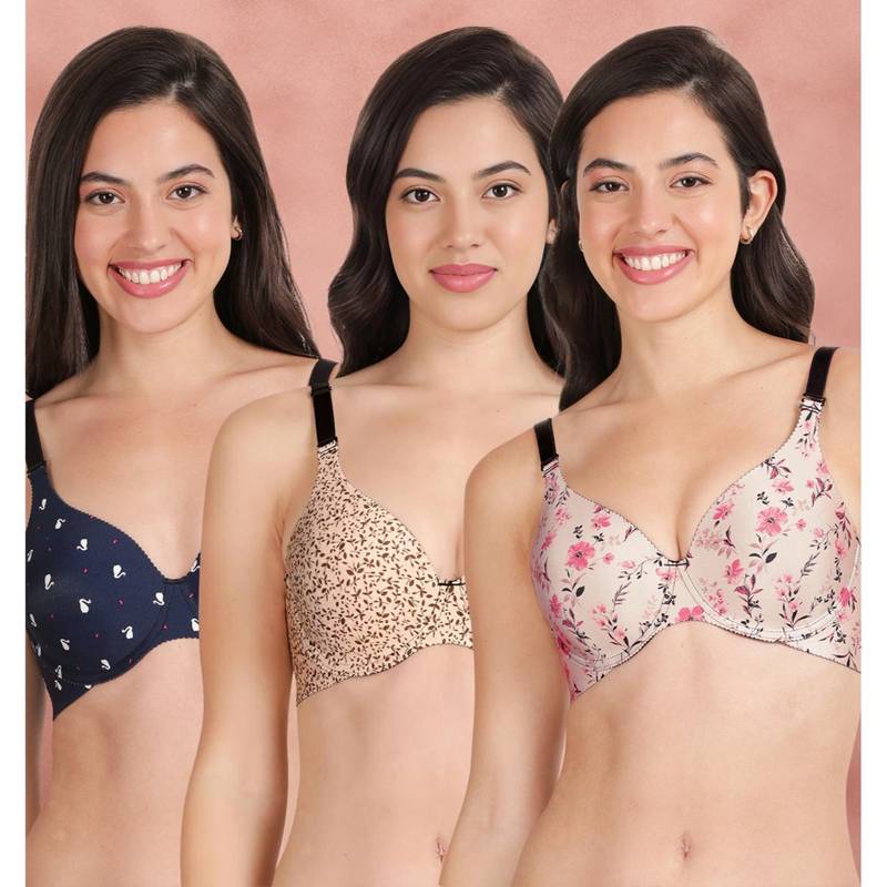 Shyaway Broad Winged Seamless Multiway Wired T-Shirt Bras (Pack of 3) (32B)