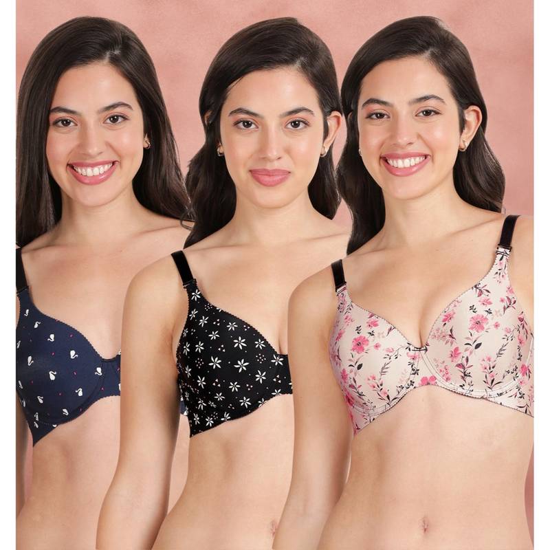Shyaway Broad Winged Seamless Multiway Wired T-Shirt Bras (Pack of 3) (32B)