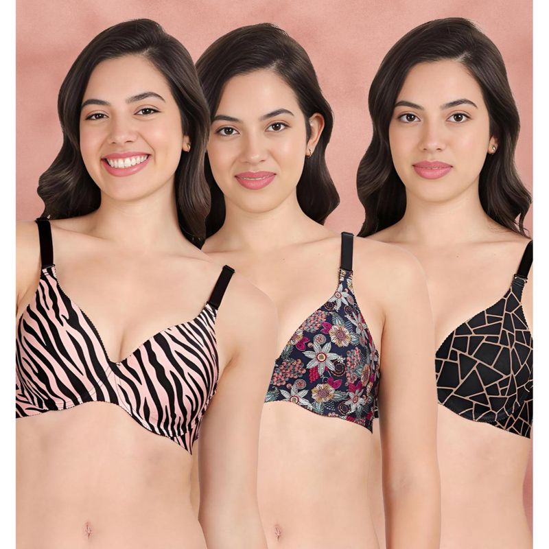 Shyaway Broad Winged Seamless Multiway Wired T-Shirt Bras (Pack of 3) (32B)