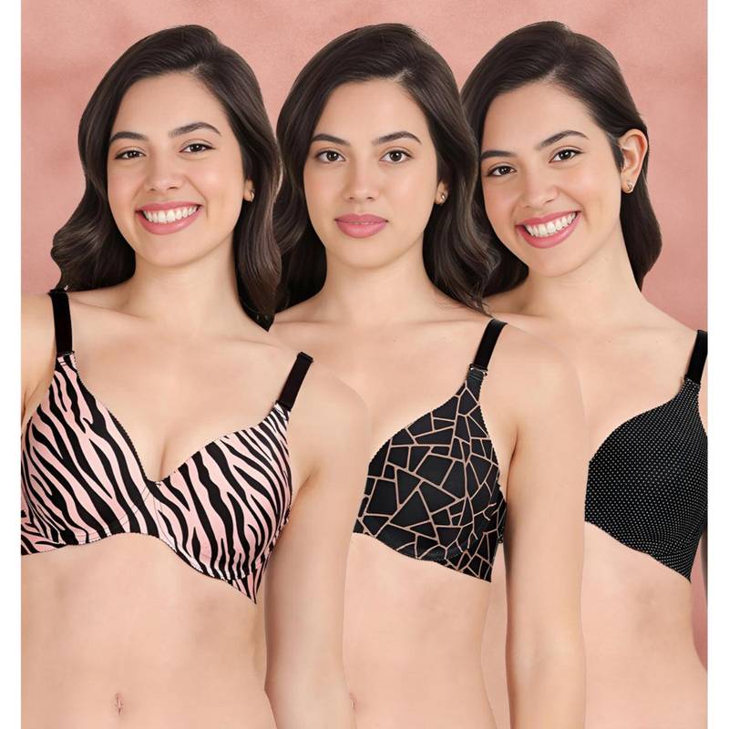 Shyaway Broad Winged Seamless Multiway Wired T-Shirt Bras (Pack of 3) (32B)