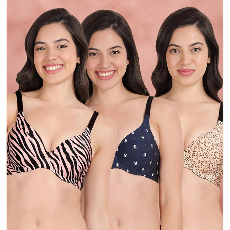 Shyaway Broad Winged Seamless Multiway Wired T-Shirt Bras (Pack of 3) (32B)