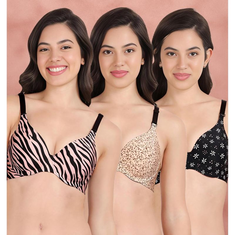 Shyaway Broad Winged Seamless Multiway Wired T-Shirt Bras (Pack of 3) (32B)