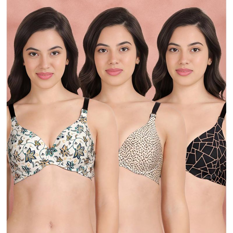 Shyaway Broad Winged Seamless Multiway Wired T-Shirt Bras (Pack of 3) (32B)