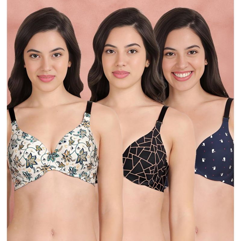 Shyaway Broad Winged Seamless Multiway Wired T-Shirt Bras (Pack of 3) (32B)