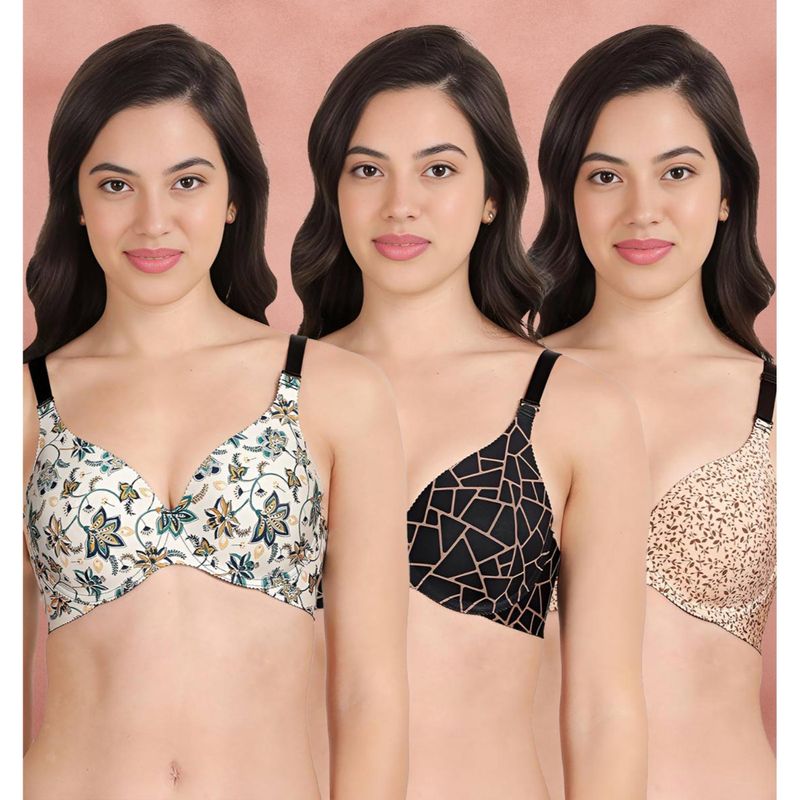 Shyaway Broad Winged Seamless Multiway Wired T-Shirt Bras (Pack of 3) (32B)