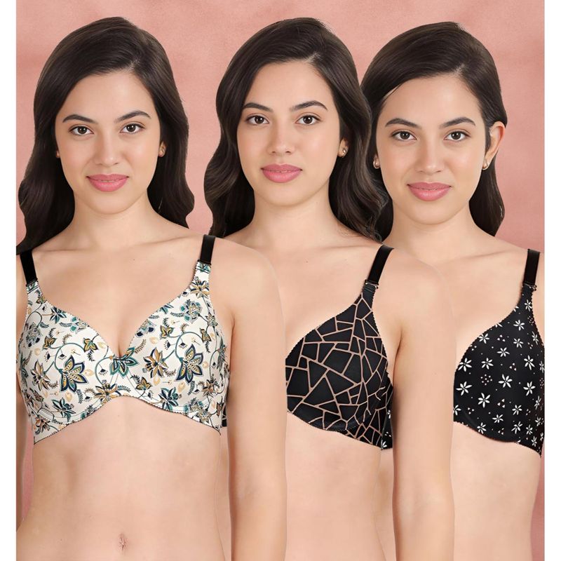 Shyaway Broad Winged Seamless Multiway Wired T-Shirt Bras (Pack of 3) (32B)