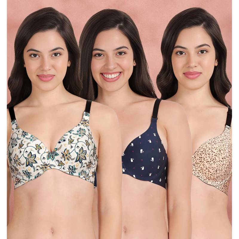 Shyaway Broad Winged Seamless Multiway Wired T-Shirt Bras (Pack of 3) (32B)