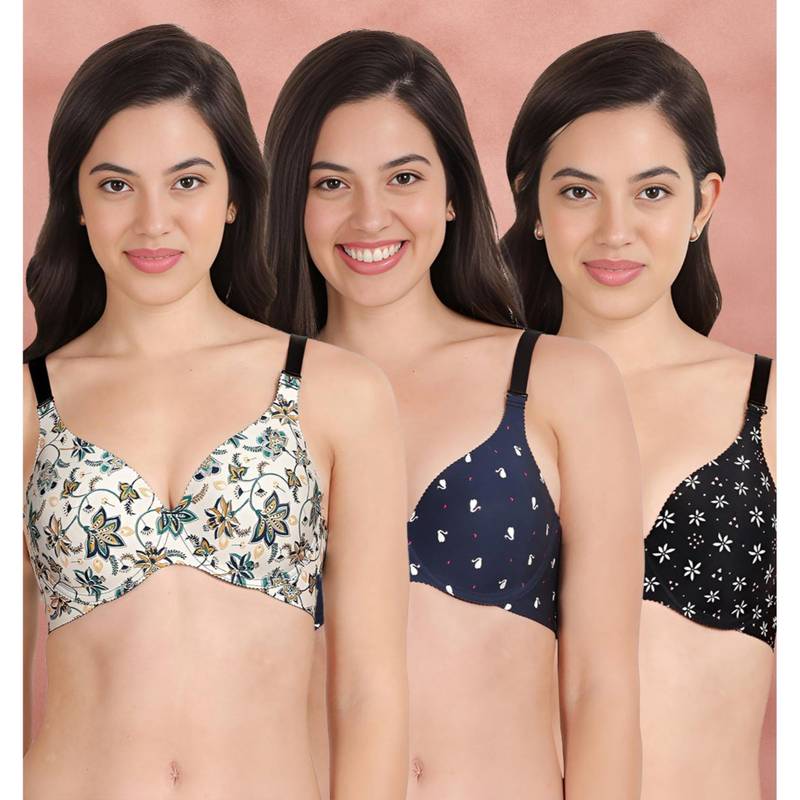 Shyaway Broad Winged Seamless Multiway Wired T-Shirt Bras (Pack of 3) (32B)