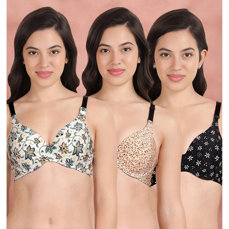 Shyaway Broad Winged Seamless Multiway Wired T-Shirt Bras (Pack of 3) (32B)