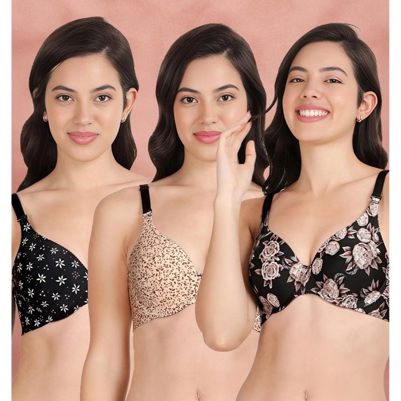 Shyaway Broad Winged Seamless Multiway Wired T-Shirt Bras (Pack of 3) (32B)