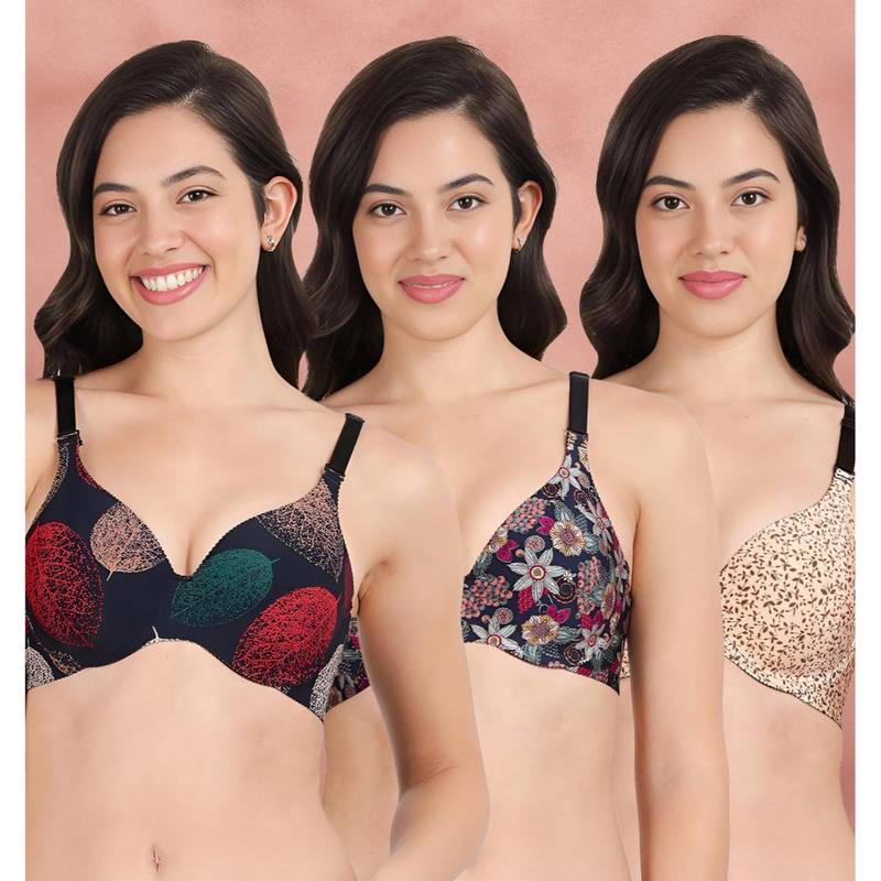 Shyaway Broad Winged Seamless Multiway Wired T-Shirt Bras (Pack of 3) (32B)