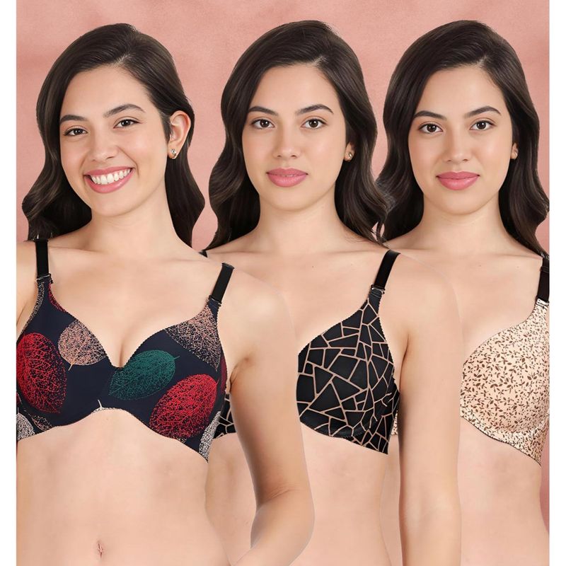 Shyaway Broad Winged Seamless Multiway Wired T-Shirt Bras (Pack of 3) (32B)