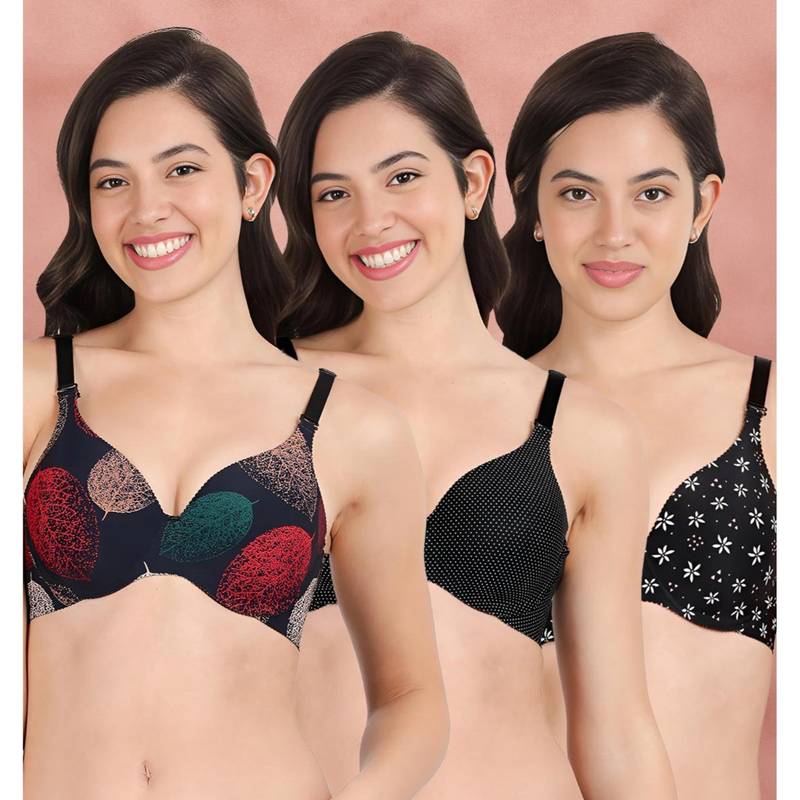 Shyaway Broad Winged Seamless Multiway Wired T-Shirt Bras (Pack of 3) (32B)