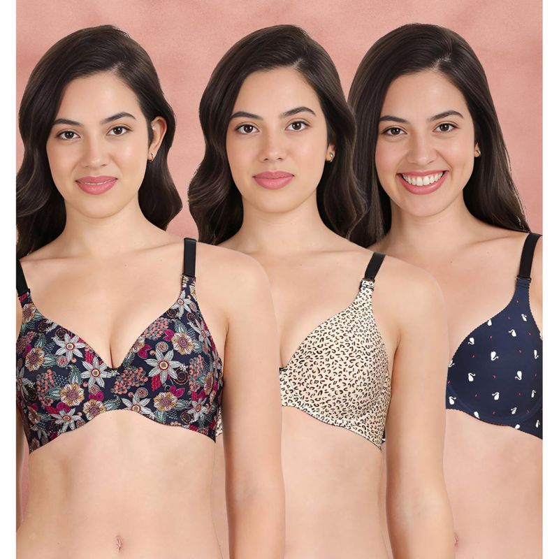 Shyaway Broad Winged Seamless Multiway Wired T-Shirt Bras (Pack of 3) (32B)