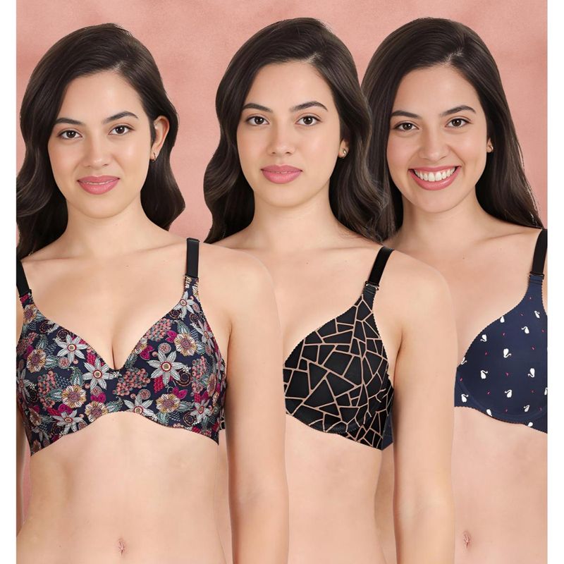 Shyaway Broad Winged Seamless Multiway Wired T-Shirt Bras (Pack of 3) (32B)